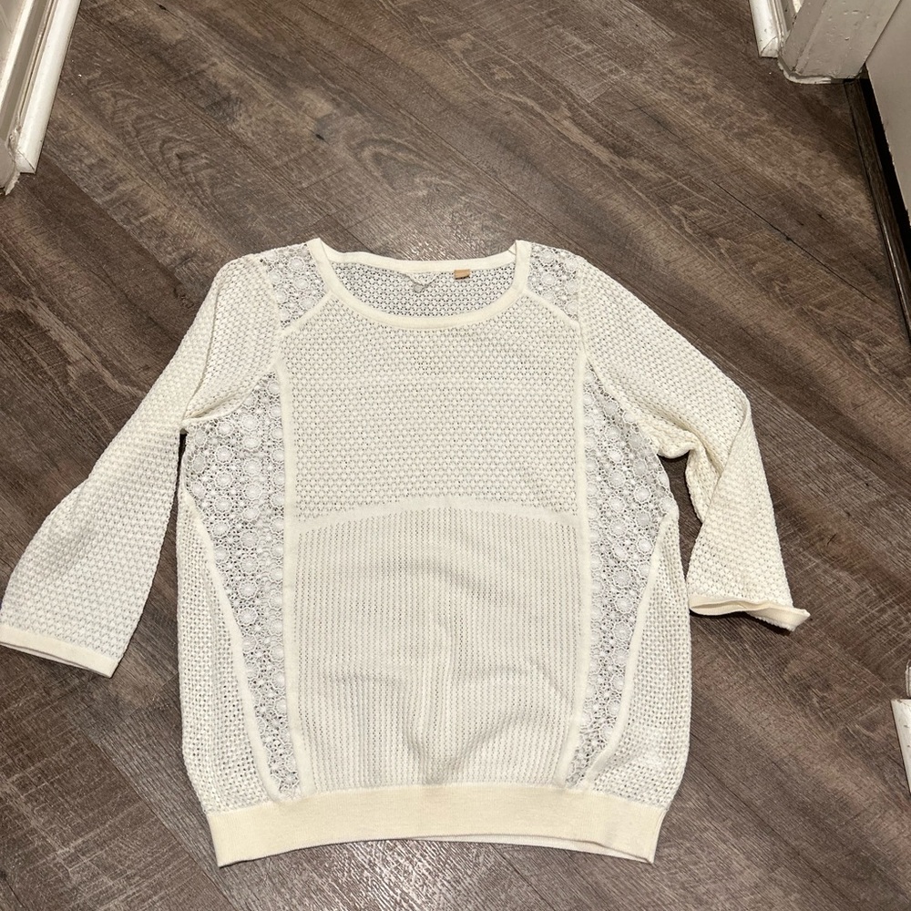 Anthropologie Cream Lace Detail Sweater